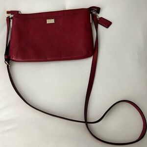 Elegant Red Leather Coach Crossbody Bag